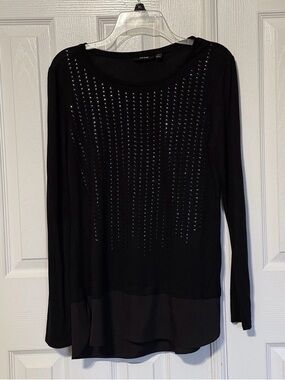 Apt. 9 Black Long-Sleeve Top with Front Stud Detailing